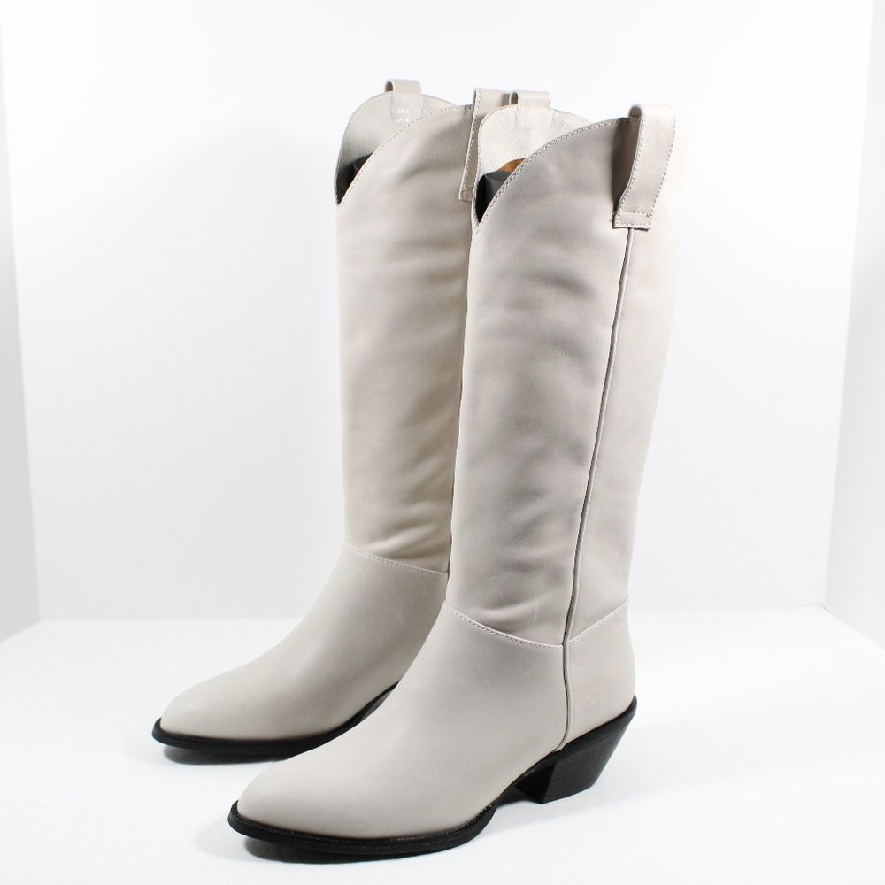 Jeffrey Campbell Cream Knee-High Western Heeled Boots